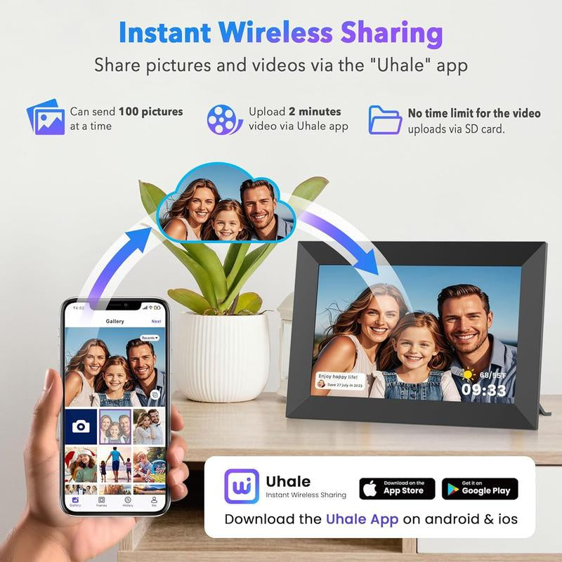 Uhale 10.1'' Wifi Digital Picture Frame Gift Idea - 1280X800 HD IPS Touch Screen, Electronic Smart Photo Frame with 32GB Storage, Share Photos/Videos Instantly and Send Best Wishes, Holidays Christmas Thanksgiving Gift for Mom, Grandparents, Decor