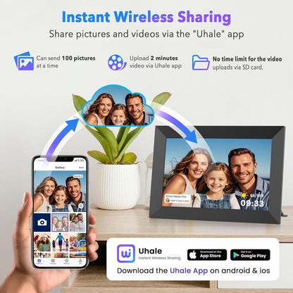 Uhale 10.1'' Wifi Digital Picture Frame Gift Idea - 1280X800 HD IPS Touch Screen, Electronic Smart Photo Frame with 32GB Storage, Share Photos/Videos Instantly and Send Best Wishes, Holidays Christmas Thanksgiving Gift for Mom, Grandparents, Decor