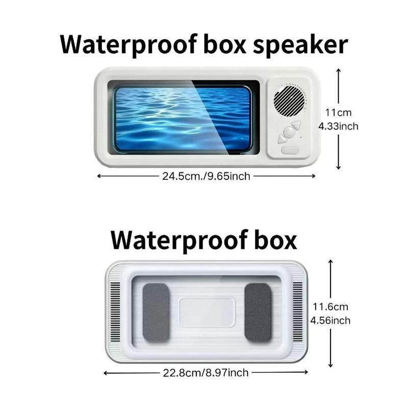 Waterproof Box Speaker, Phone Holder Bluetooth Speaker Audio Shower TV Holder, Swimming Pool, Kitchenbathroom,Sink Bathroom Waterproof 360 ° Rotating Touch Screen, Bluetooth Speaker, Watch Movies, Listen to Music Hands-Free Speakerphone Compact Smartphone