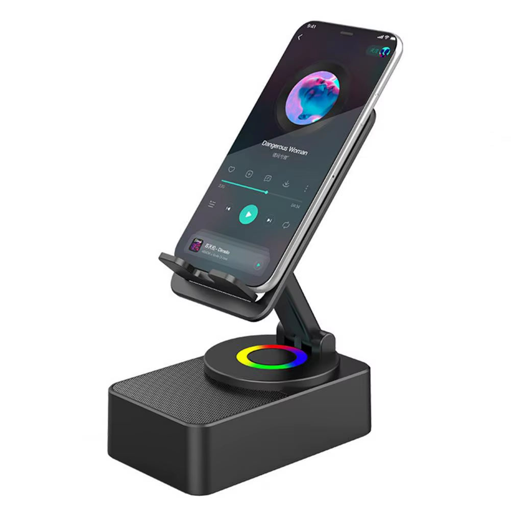 Bluetooth-Compatible Audio Power Phone Holder Rotating Phone Stand with Wireless Speaker Foldable Adjustable Cell Phone Stand