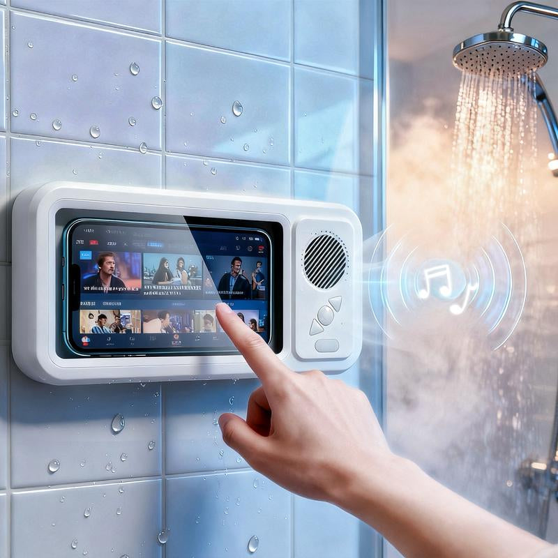 Waterproof Box Speaker, Phone Holder Bluetooth Speaker Audio Shower TV Holder, Swimming Pool, Kitchenbathroom,Sink Bathroom Waterproof 360 ° Rotating Touch Screen, Bluetooth Speaker, Watch Movies, Listen to Music Hands-Free Speakerphone Compact Smartphone