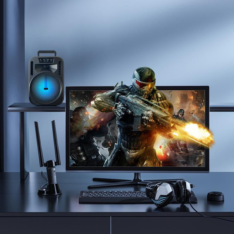 6.5“ Portable Bluetooth Speaker Rechargeable with Montion Party LED Lights Wireless PA Speaker for Home Indoor Outdoor Camping